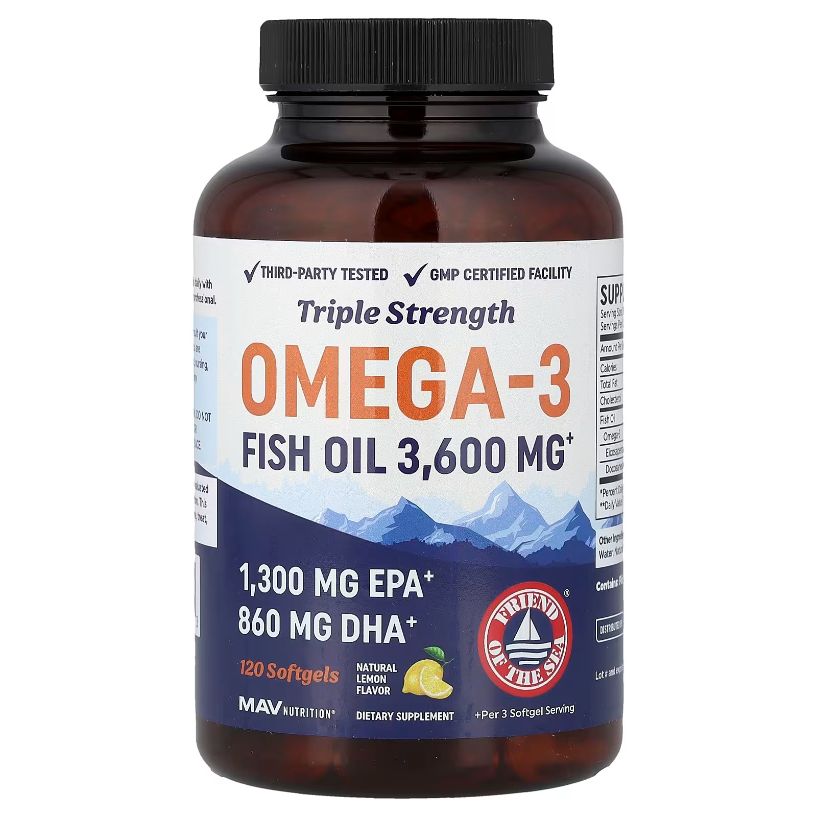 Omega-3 Triple Strength Fish Oil 3.600 mg sabor limón MAV Nutrition